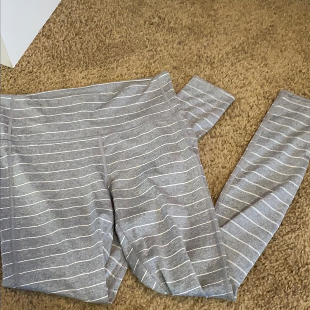 Gray white striped Athleta full length leggings
